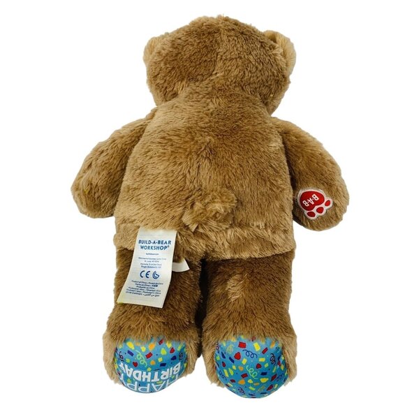 Build A Bear Birthday Teddy Happy Plush Tan Confetti Stuffed Animal Unisex Gift - Picture 7 of 12